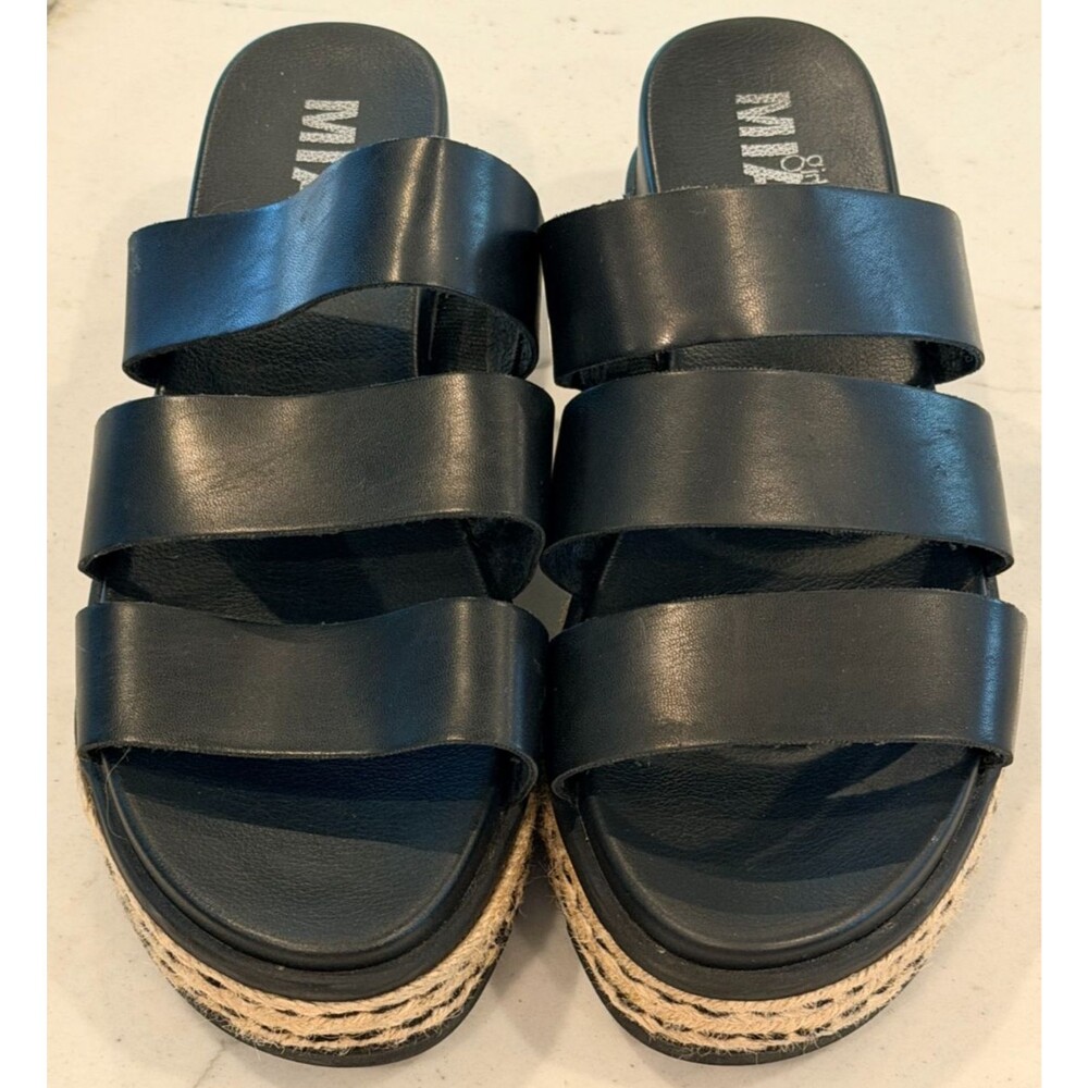 Mia KAZ Women's Black Kaz Platform Slip On 3 Strap Sandal Shoes Size 7.5